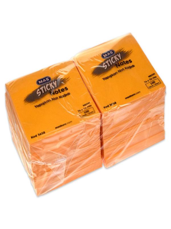 MAS YAPIŞKANLI NOT KAĞIDI 76*76 NEON 100 S  TURUNCU 3658