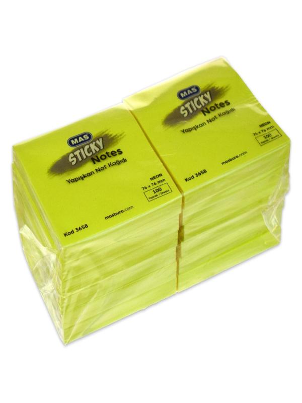MAS YAPIŞKANLI NOT KAĞIDI 76*76 NEON 100 S SARI 3658