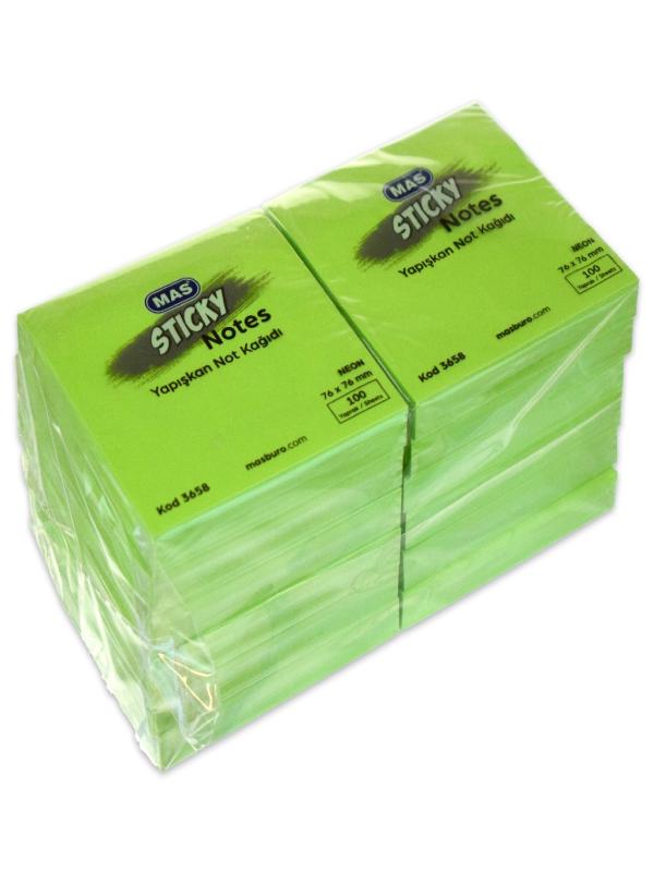 MAS YAPIŞKANLI NOT KAĞIDI 76*76 NEON 100 S YEŞİL 3658