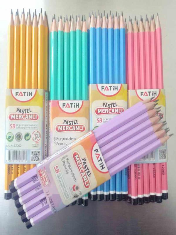 FATİH KÖŞELİ MERCANLI PASTEL RENK KURŞUN KALEM