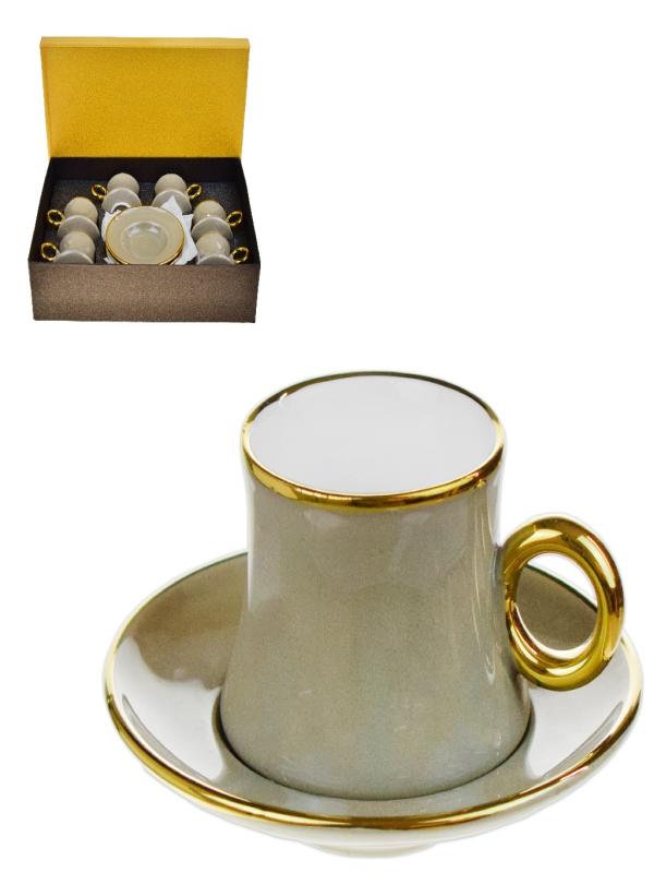 ACERO GOLD YALDIZLI PORSELEN GRİ KAHVE FİNCANI 6 LI 30733