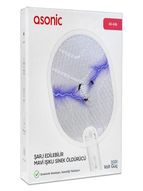 ASONİC ŞARJLI UV IŞIKLI KATLANABİLİR SİNEK RAKETİ 3000V AS-A26