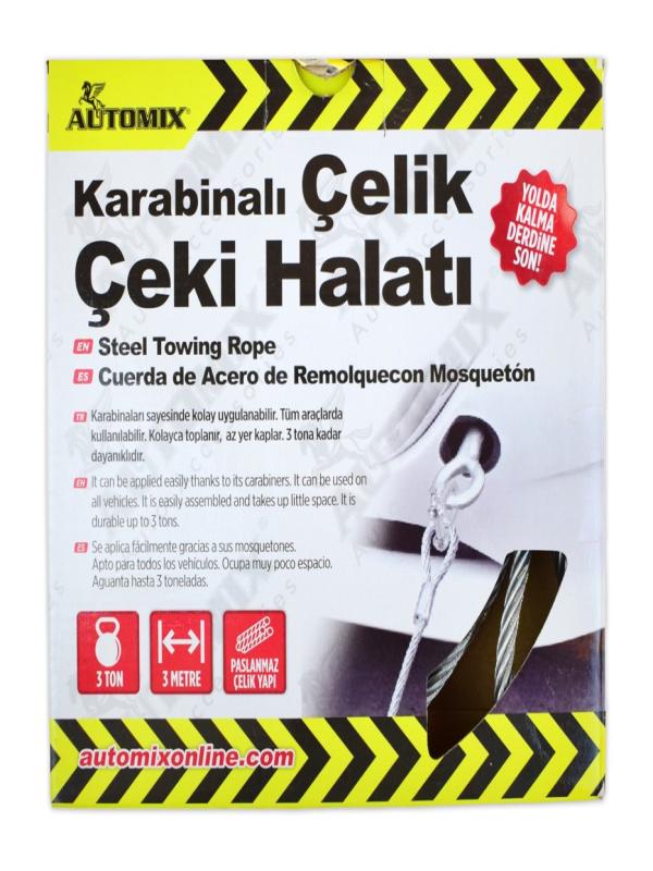 AUTOMIX KARABİNALI ÇELİK ÇEKİ HALATI 3TON 43728