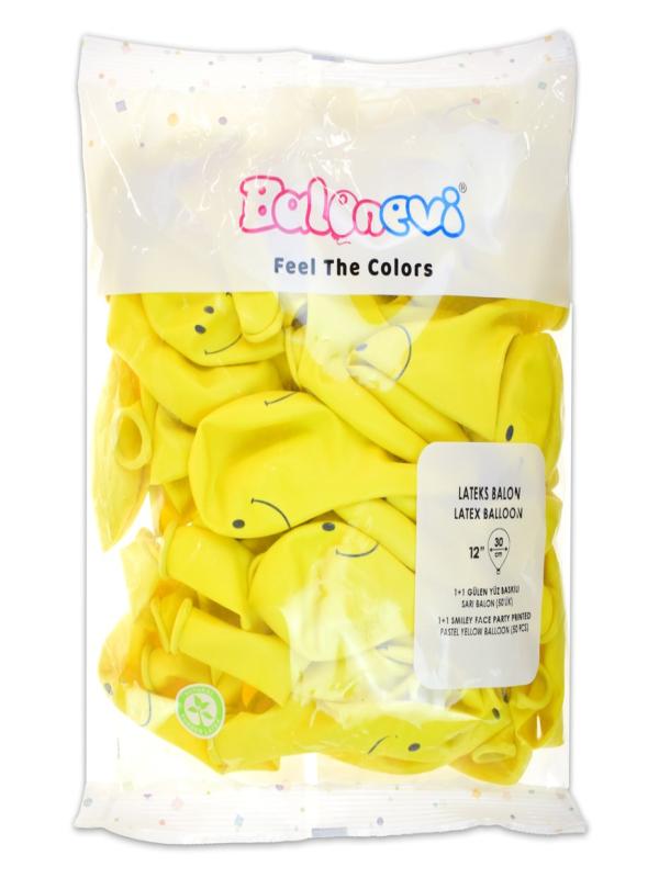 BALONEVİ GÜLEN YÜZ BASKILI SARI BALON 12**