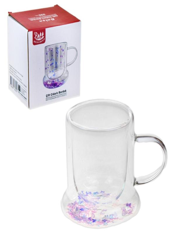 BALSA ÇİFT CİDARLI ÇİÇEKLİ KUPA BARDAK 220 ML BOR-091