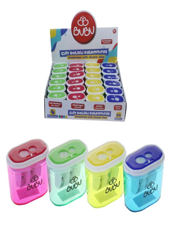 BU-BU ŞEFFAF DİKDÖRTGEN KALEMTIRAŞ ÇİFT DELİKLİ KİLİTLİ KT0009