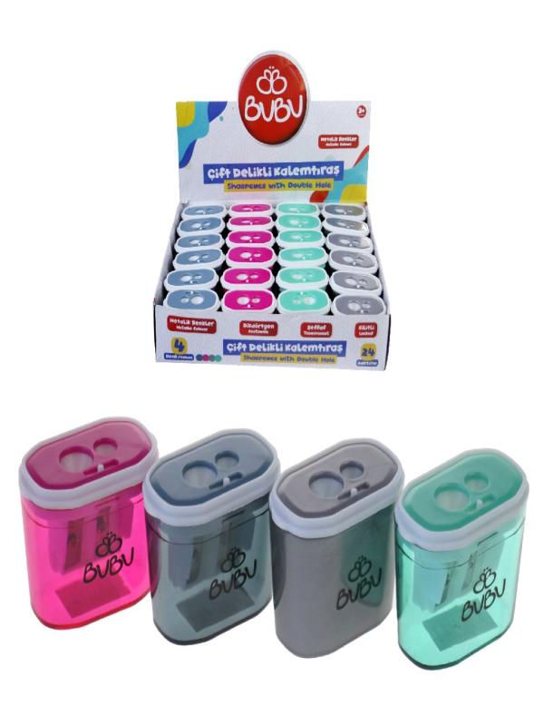 BU-BU ŞEFFAF DİKDÖRTGEN KALEMTIRAŞ ÇİFT DELİKLİ KİLİTLİ METALİK KT0010
