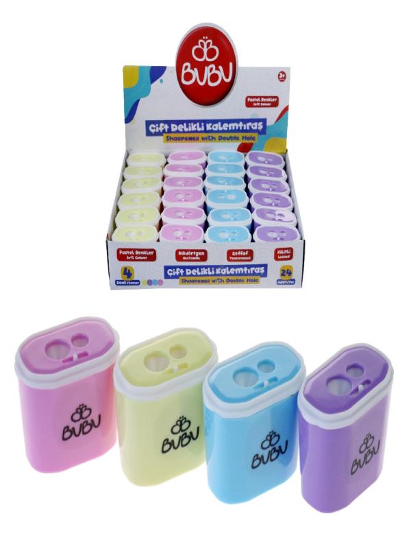 BU-BU ŞEFFAF DİKDÖRTGEN KALEMTIRAŞ ÇİFT DELİKLİ KİLİTLİ PASTEL KT0011