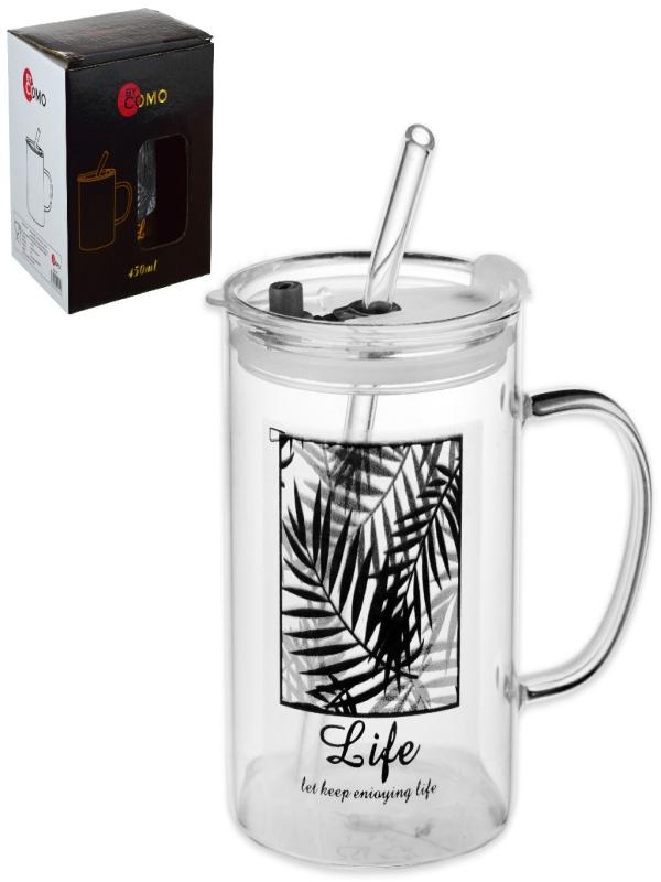 BY COMO CAM KAPAKLI KULPLU PİPETLİ BARDAK COM-071