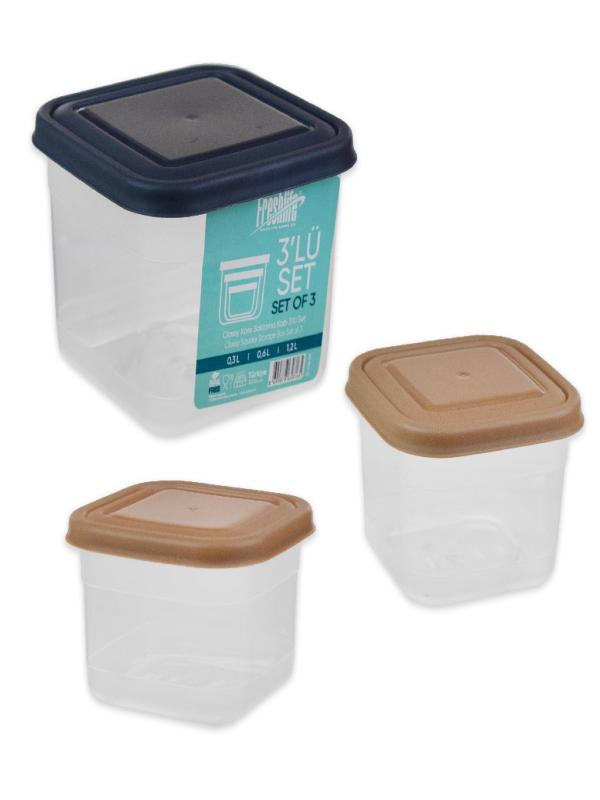 FRESHLİFE CLASSY KARE SAKLAMA KABI 3 LÜ (0,3+0,6+1,2 LT)D-416-03