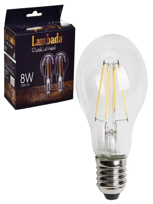 LAMBADA 8W FİLAMENT AMPUL ŞEFFAF BEYAZ 2 Lİ E27 050 03 03