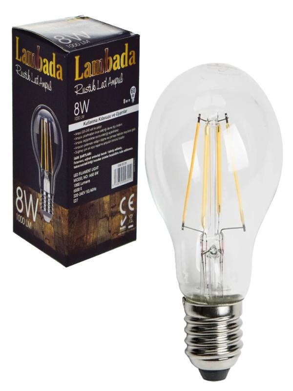 LAMBADA 8W FİLAMENT AMPUL ŞEFFAF BEYAZ E27 050 03 01