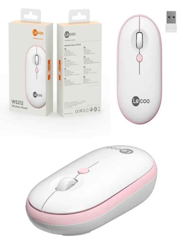 LECOO KABLOSUZ OPTİK MOUSE 1600 DPİ BEYAZ PEMBE WS212