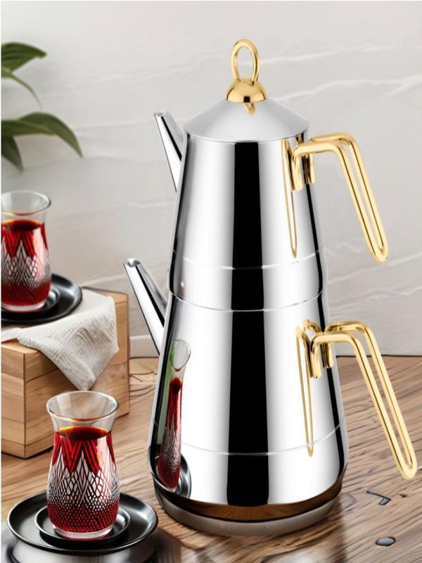 LİNES PİRAMİT ORTA BOY ALTIN KULP ÇELİK ÇAYDANLIK L-3055