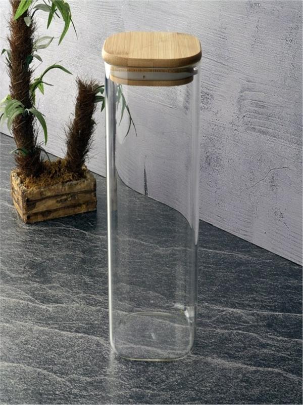 LOTTA BAMBU KAPAKLI KARE CAM KAVANOZ 1400 ML