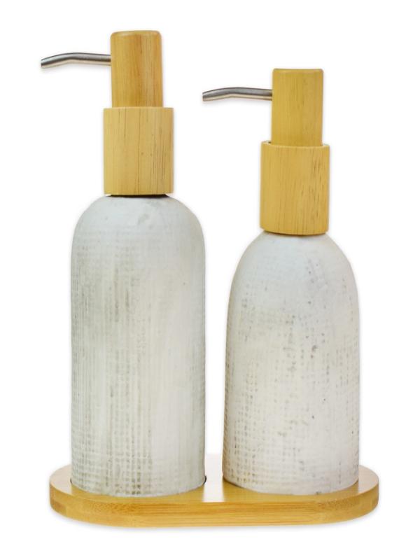 LVN 2 Lİ BAMBU ALTLIKLI PORSELEN SIVI SABUNLIK 48170