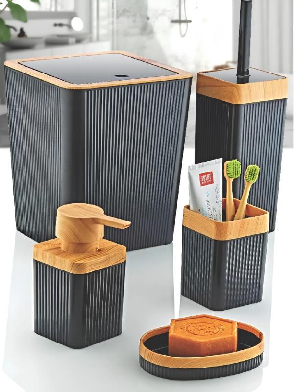 MAXEL MİMOZA ÇİZGİLİ AHŞAP BANYO SETİ 5 Lİ Y-865