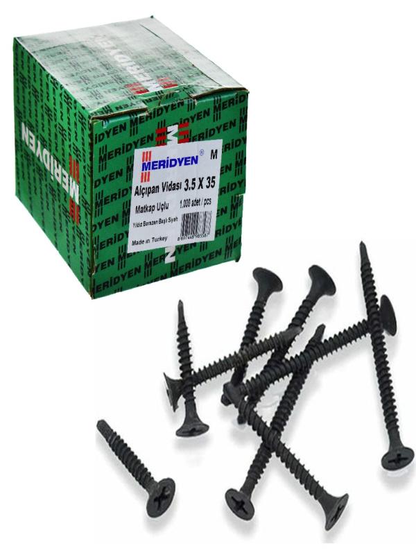 MERİDYEN 3,5*35 ALÇIPAN VİDA MATKAP UÇLU SİYAH PK:1000