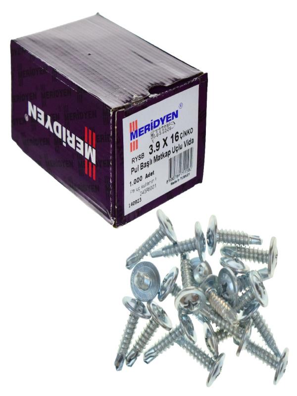 MERİDYEN 3,9*16 PUL BAŞLI MATKAP UÇLU VİDA ÇİNKO PK:1000
