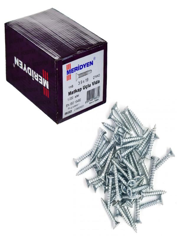 MERİDYEN 3,9*19 MATKAP UÇLU VİDA ÇİNKO PK:1000