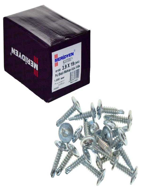 MERİDYEN 3,9*19 PUL BAŞLI MATKAP UÇLU VİDA ÇİNKO PK:1000