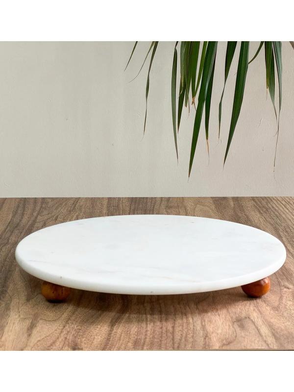 MİSKET AYAKLI YUVARLAK BEYAZ MERMER SUNUMLUK FR-2012