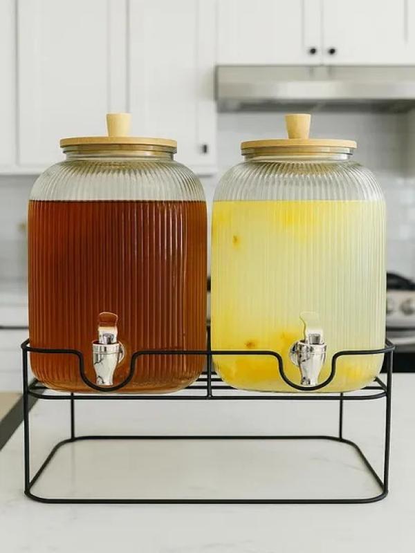 MOLİNO BAMBU KAPAKLI ÇİZGİLİ CAM SEBİL2 Lİ MLN-10911