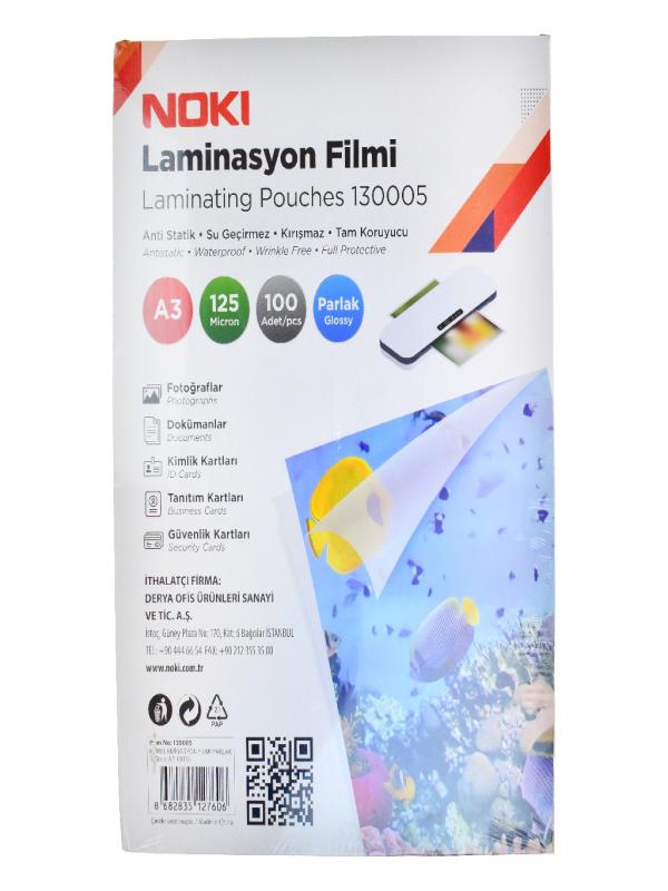 NOKİ 125MİC A3 PARLAK LAMİNASYON FİLMİ 100LÜ 130005