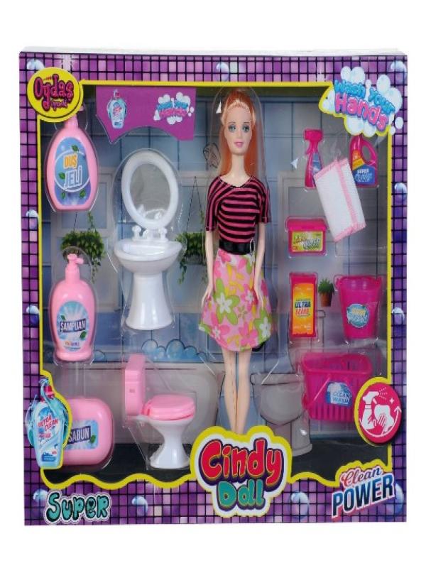 OYD CINDY DOLL LAVABO VE TEMİZLİK SETLİ BEBEK 02452