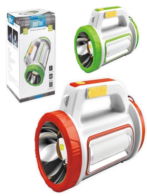PANTHER SOLAR USB ŞARJLI EL FENERİ PT-8158