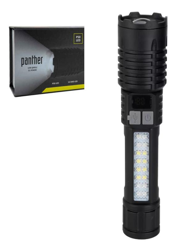 PANTHER USB ŞARJLI EL FENERİ PT-4114