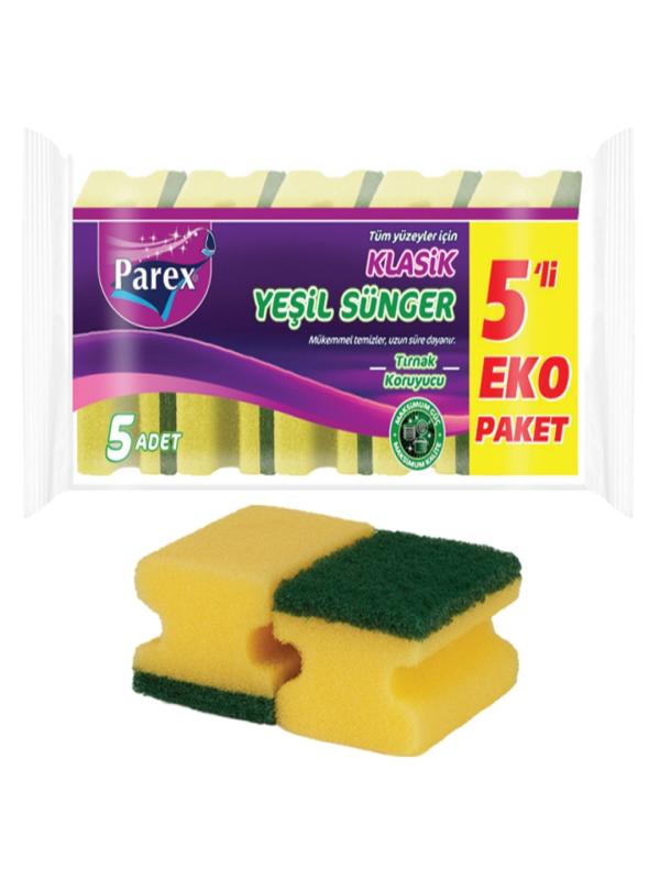 PAREX 5 Lİ KLASİK YEŞİL OLUKLU SÜNGER