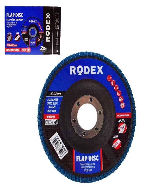 RODEX FLAP DİSK ZIMPARA ZİRKONYUM 115*22MM 80KUM RZB0815