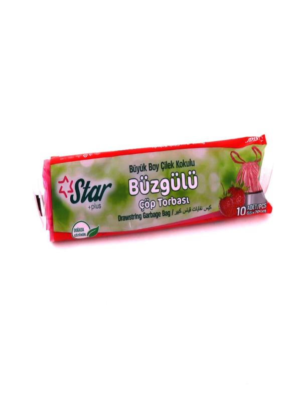 STAR PLUS BÜZGÜLÜ BÜYÜK ÇÖP POŞETİ ÇİLEK KOD:505 65*70 10LU