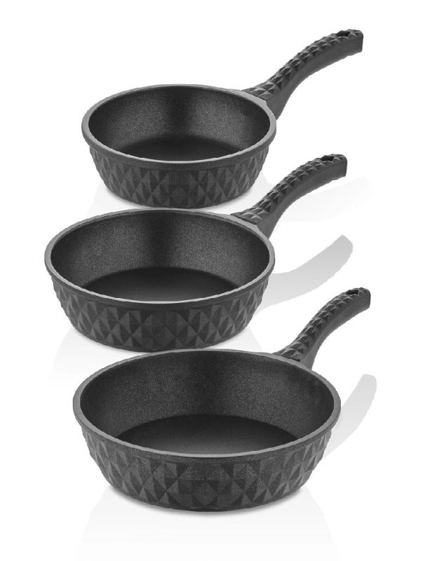 TAÇ BELLA DÖKÜM 3 LÜ TAVA SET SİYAH 20-24-28 CM 8066