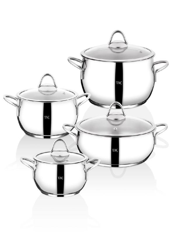 TAÇ VİTALİ 8 PRÇ ÇELİK TENCERE SETİ PLATİN 3453