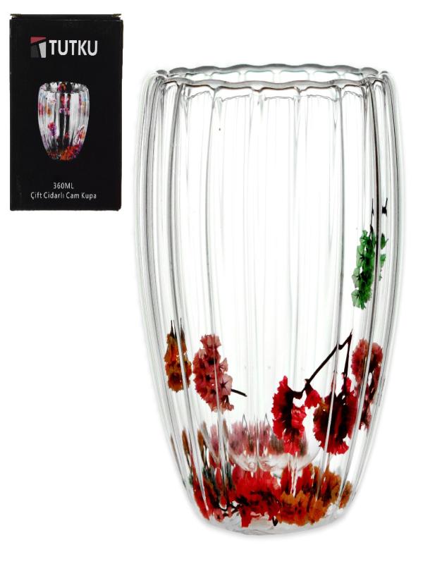 TUTKU ÇİFT CİDARLI CAM SU BARDAK 360 ML KT-008
