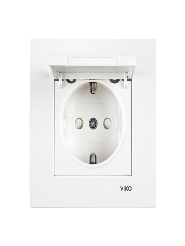 VİKO KARRE BEYAZ KAPAKLI TOPRAKLI PRİZ VK-90960712