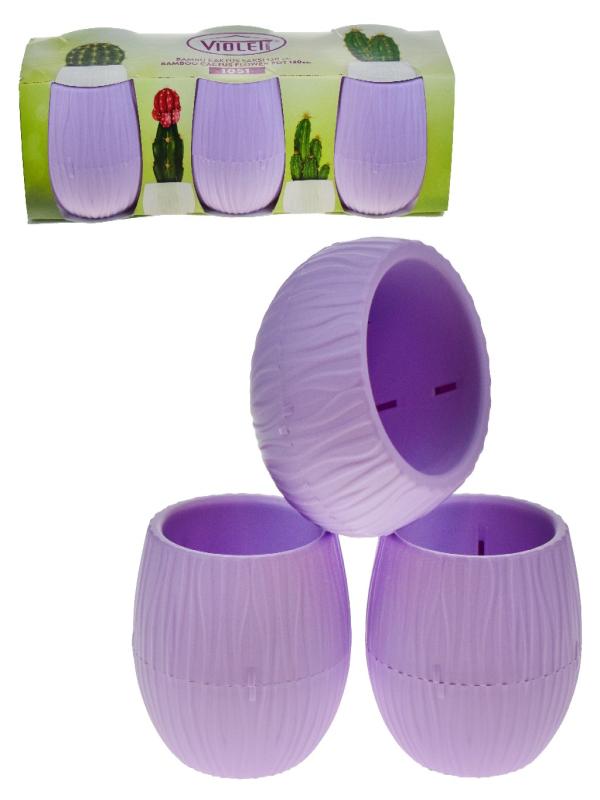 VİOLET BAMBU KAKTÜS SAKSI 3LÜ 1051