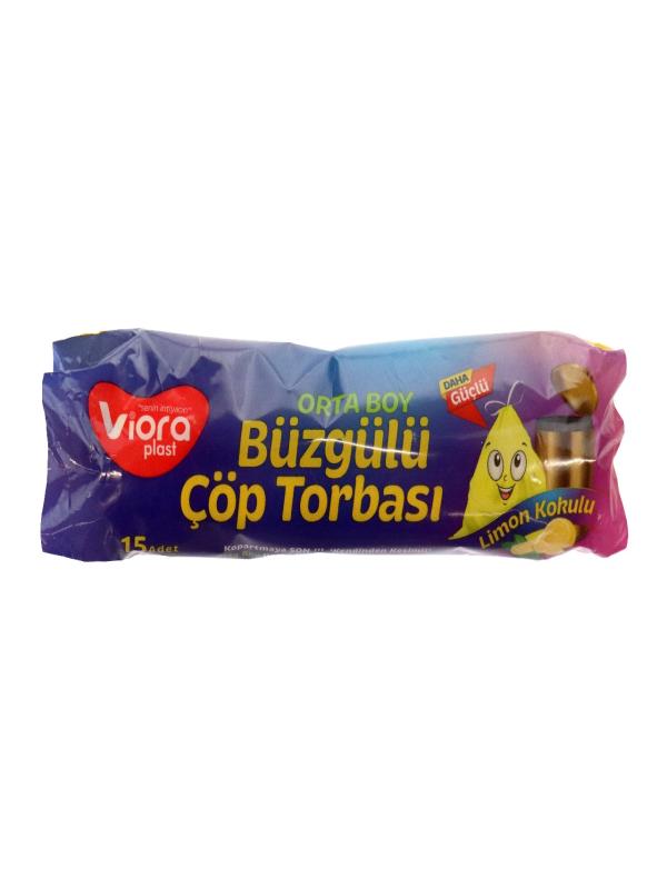 VİORA BÜZGÜLÜ KOKULU ORTA BOY LİMON ÇÖP POŞETİ 15 AD. VRP-121