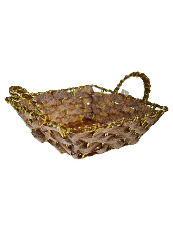 YALDIZLI HASIR EKMEK SEPETİ KARE GLD-8003