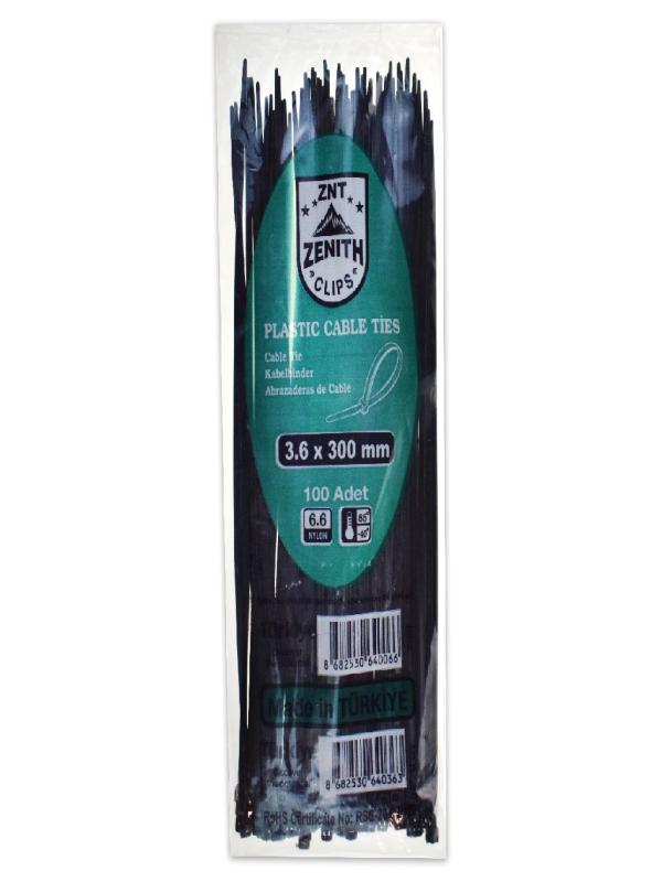 ZENITH KABLO BAĞI  CIRT KELEPÇE 3,6*300 MM SİYAH PK:100