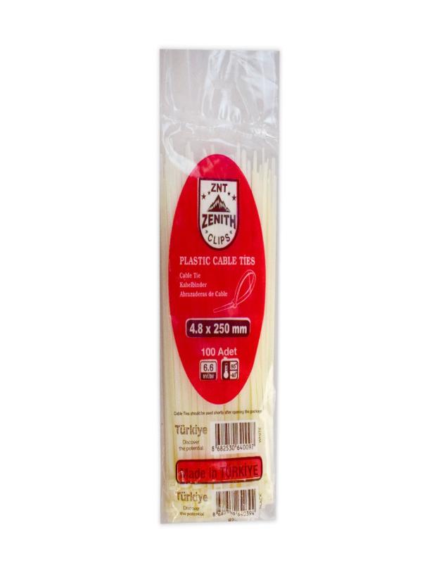 ZENITH KABLO BAĞI  CIRT KELEPÇE 4,8*250 MM BEYAZ PK:100