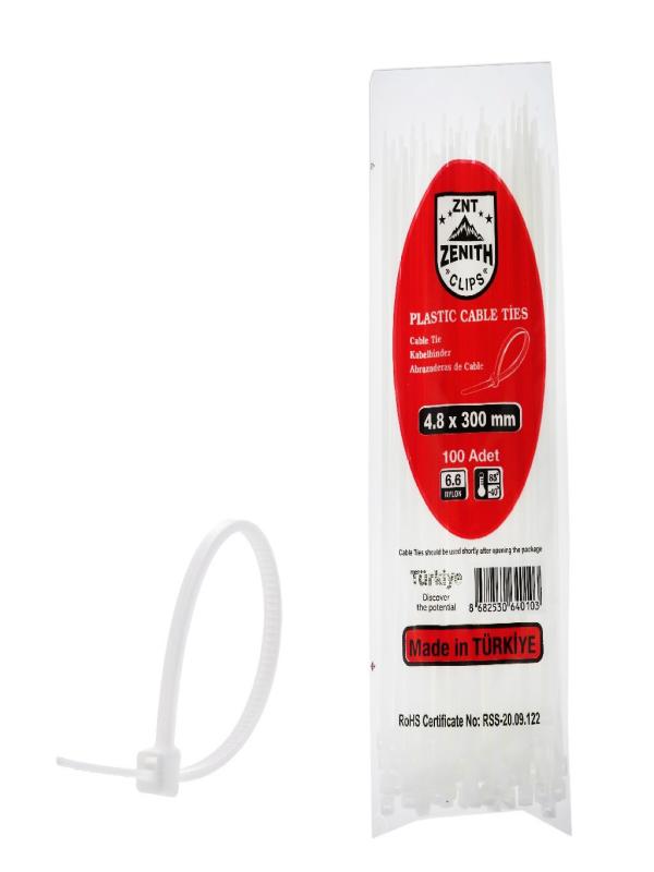 ZENITH KABLO BAĞI  CIRT KELEPÇE 4,8*300 MM BEYAZ PK:100
