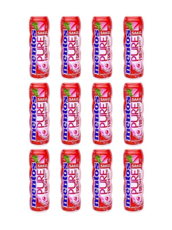 Mentos Pure Fresh Çilek Aromalı Şekersiz Tatlandırıcılı Draje Sakız 30 g x 12 Adet