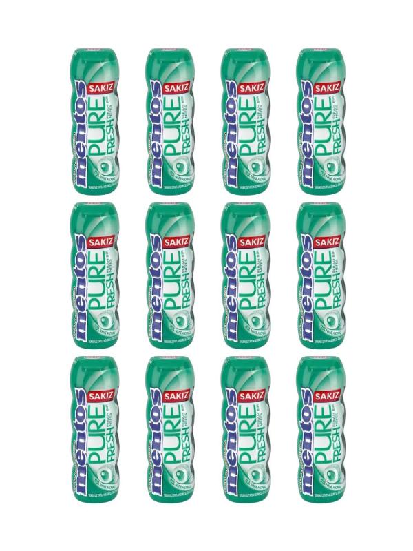 Mentos Pure Fresh Yeşil Nane Aromalı Şekersiz Tatlandırıcılı Draje Sakız 30 g x 12 Adet