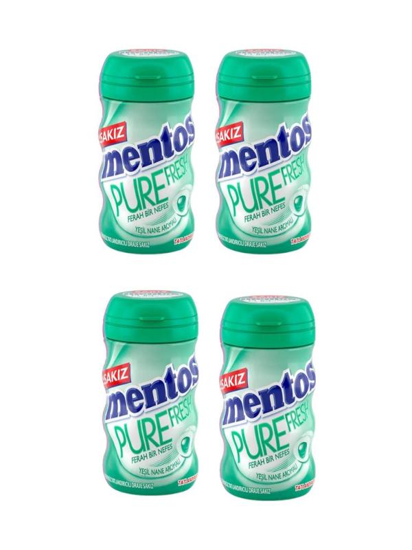 Mentos Pure Fresh Yeşil Nane Aromalı Şekersiz Draje Sakız 60 g x 4 Adet