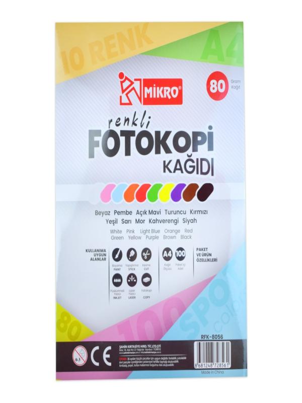 MİKRO RENKLİ FOTOKOPİ KAĞIDI A4-80G.(10RENK-100LÜ) RFK-8056