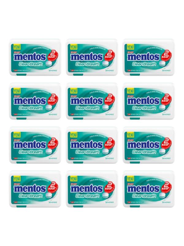 Mentos Clean Breath Yoğun Nane Nane Aromalı Tatlandırıcılı Tablet Şekerleme 21 g x 12 Adet