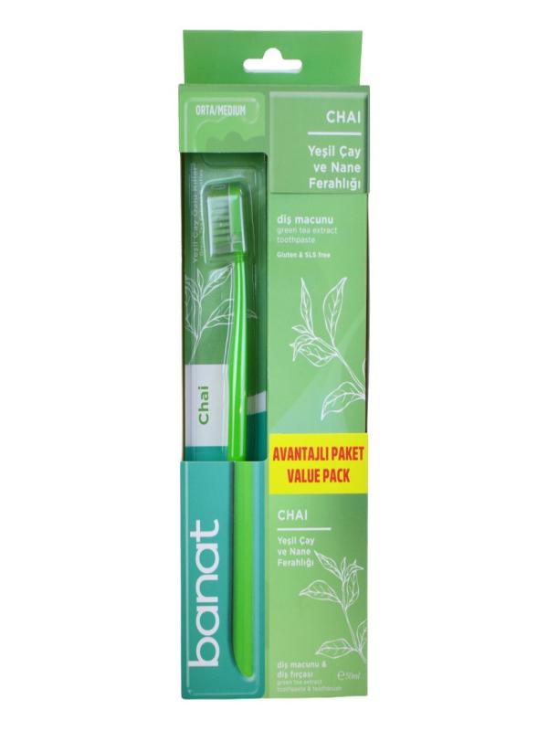 BANAT YEŞİL ÇAY VE NANE DİŞ MACUN 50 ML VE FIRÇASI